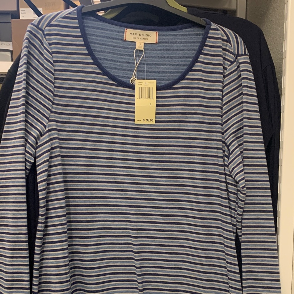 Max Studio Navy and White Striped Top